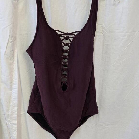 Aqua Green Size 16W Lace Up Deep Plunge Nairobi 1 Piece Swimsuit NWT - Picture 1 of 11